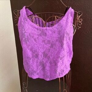 PINK Victoria's Secret Purple Floral Lace Crop Top Tank Small Embroidered Dog